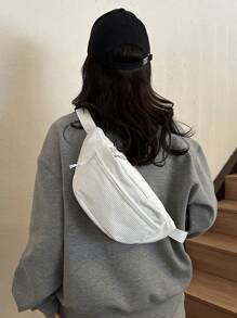 Casual Large Capacity Multi-Pocket Lightweight Simple Waist Bag Chest Bag Unisex For Travel Sports - White - View 5