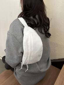 Casual Large Capacity Multi-Pocket Lightweight Simple Waist Bag Chest Bag Unisex For Travel Sports - White - View 8