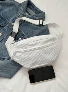 Casual Large Capacity Multi-Pocket Lightweight Simple Waist Bag Chest Bag Unisex For Travel Sports - White - View 10