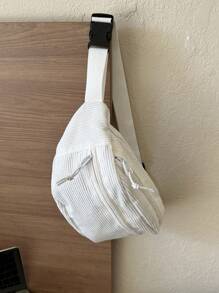 Casual Large Capacity Multi-Pocket Lightweight Simple Waist Bag Chest Bag Unisex For Travel Sports - White - View 9