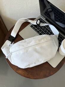 Casual Large Capacity Multi-Pocket Lightweight Simple Waist Bag Chest Bag Unisex For Travel Sports - White - View 3