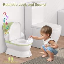 2-In-1 Toddler Potty Training Toilet - Larger Potty Chair And Removable Training Seat With Realistic Flush Sounds, Flip-Up Toilet Seat, Storage Bin And Toilet Paper Holder For Kids 1-3 Years Old - 綠色 - 查看 2