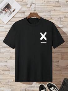 Hombres Camiseta con estampado de slogan - Negro - Ver 2