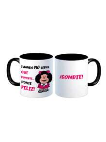 Taza con la sonrisa de Mafalda, - Blanco y Negro - Ver 2