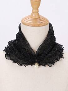 1 件女士围脖仿珍珠装饰颈部保暖围巾，网眼蕾丝镂空设计 - 米色 - 查看 5