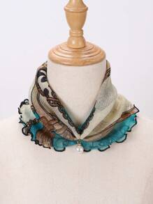 1 件女士围脖仿珍珠装饰颈部保暖围巾，网眼蕾丝镂空设计 - 米色 - 查看 10