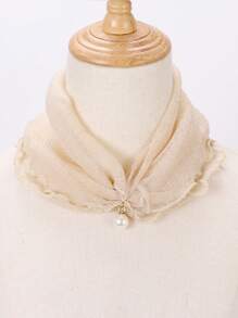 1 件女士围脖仿珍珠装饰颈部保暖围巾，网眼蕾丝镂空设计 - 米色 - 查看 7