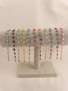 不鏽鋼珐琅土土耳其邪惡眼手鍊,彩色邪惡眼吊飾手鍊女性珠寶禮物 - #A1273 白色 - 查看 4