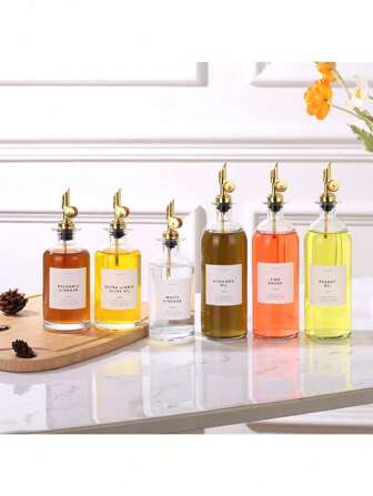 1PC/350ml/500ml Oil Bottle, Thin-Skinned Glass Oil Dispenser Bottle Anti-Leak Oil Pot Storage Bottle Seasoning Container Vinegar Bottle Kitchen Tools With Random Labels