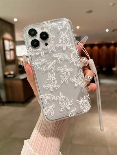With Phone Charm 1pc Clear Phone Case With Turtle Design And Strap For 15 Pro Max, 14/13 Drop Resistant