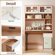 L Shaped Desk With Drawers, 180cm Office Desk , Sturdy Corner Computer Desk With Hutch And File Cabinets, 2 Person Home Office Gaming Table, Vintage - Vàng - Xem 6