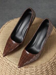 MonaNise Women's Comfortable Pointed Toe Apricot Low Vamp Elegant Navy Blue 9cm Stiletto Pumps, Fashion Holiday Traveling Casual Outings Vintage Brown High-Grade Versatile Block Heel Black Flats - Brown - View 6