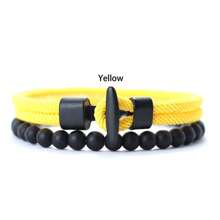 diffone New In 2Pcs Men Bracelet Set Unique Accessories Natural 6mm Onyx Stone Beaded Bracelet Pirate Lucky Rope Bracelet Gift For Him - Men's Beaded Bracelet Set - View 5