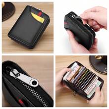 RFID Blocking Credit Card Wallet, Small Compact 12/18 Card Capacity Accordion Style Card Holder, Fashion Zippered Card Pouch With ID Window, Gift, Durable Leather Card Case For Men & Women, Black/Pink/Wine Red