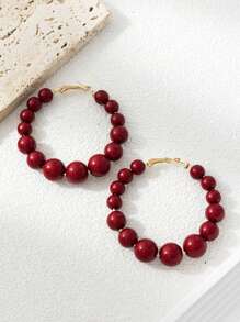 1 Miếng Của phụ nữ Kẹo màu Hạt tròn Hoa tai Thích hợp Đối với Mặc hàng ngày - Đỏ - Xem 1