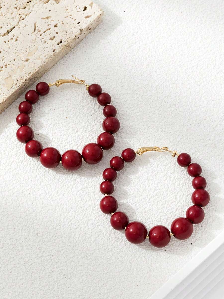 1 Miếng Của phụ nữ Kẹo màu Hạt tròn Hoa tai Thích hợp Đối với Mặc hàng ngày - Đỏ - Xem 1