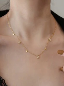 1pc Stainless Steel Minimalist Necklace, Delicate Square Rhinestone Choker Necklace, Dainty Jewelry, Suitable For Daily Wear For Women