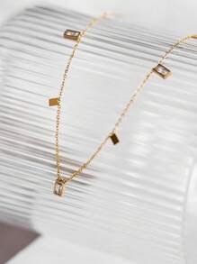 1pc Stainless Steel Minimalist Necklace, Delicate Square Rhinestone Choker Necklace, Dainty Jewelry, Suitable For Daily Wear For Women