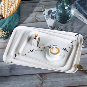 1 件日式密胺托盘，白色大理石纹理盘子，适用于早餐、蛋糕、餐厅或茶具，塑料盘子（图案各异）