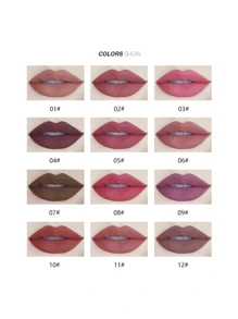 12 Piezas/set Conjunto De Lápiz Delineador De Labios Mate Impermeable Y Fácil De Aplicar - Multicolor - Ver 5
