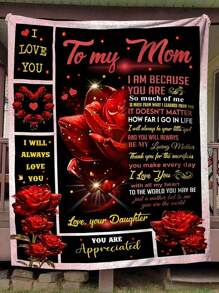 1pc Custom Name Blanket To My Mom Blanket Red Rose Flower Flannel Blanket Custom Mom Name Blanket, For Office, Personalized Mom Birthday Gifts, Mother's Day Gifts From Son Or Daughter, World Best Mum Print Flannel Blanket, Soft And Comfortable Blanket, Suitable For Bedroom Bed, Sofa, Office Multi-Purpose Throw Blanket, Outdoor Camping Travel, Cozy To My Mom Blanket, Perfect For Cuddling, Picnics, And Relaxing Moments - Multicolor - View 5