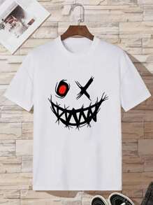 Hombres Camiseta con estampado de dibujos animados - Blanco - Ver 2