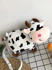 奶牛设计新奇斜挎包，最佳搞笑新奇玩意儿，礼物 - 黑與白 - 查看 2