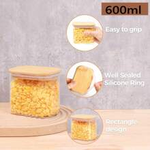 Rectangle Glass Storage Containers With Lids,PET Jars With Bamboo Lids, Clear Food Storage Jar, Sugar Coffee Containers, Pantry Storage Container For Pasta Tea Candy Nuts - Multicolor - View 3