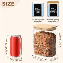 Rectangle Glass Storage Containers With Lids,PET Jars With Bamboo Lids, Clear Food Storage Jar, Sugar Coffee Containers, Pantry Storage Container For Pasta Tea Candy Nuts - Multicolor - View 10