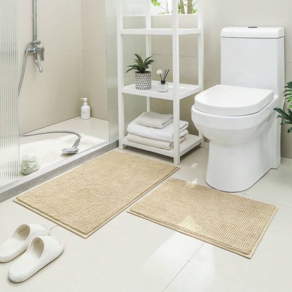 1 pieza Alfombra de baño de chenilla suave y gruesa, versión mejorada, alfombra de baño antideslizante, súper absorbente, cómoda bajo los pies, apta para baño, cocina, dormitorio, entrada, lavable a máquina y de secado rápido. Decoración de piso para el hogar, alfombra de baño, alfombra de puerta, accesorios de baño de verano, vuelta al cole.
