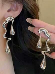 1对 欧美夸张不对称音符耳环 - 銀色 - 查看 2