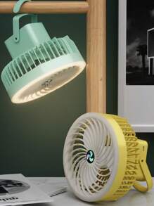 1個可攜式1200mah可充電多功能風扇和燈,3檔調速,可掛式和壁掛式設計,適用於家庭和露營,可提供3種顏色選擇