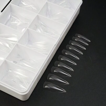 Beautizon Nailartlab 1 Hộp 440 Chiếc Nửa Mờ Siêu Mỏng Dài Nhọn Đầu Móng Tay Trong Hộp Ấn Vào Móng Tay Đồ Dùng Làm Móng