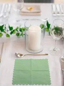 25pcs Disposable Party Tableware Sage Green Fan Shaped Napkins For Decoration, Birthday Party, Wedding, Gathering , For Christmas Party