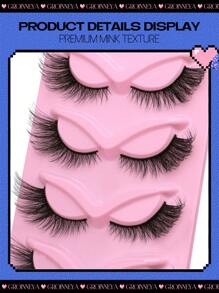 GROINNEYA 猫眼睫毛 5 对狐狸眼睫毛仿貂睫毛蓬松条假睫毛自然睫毛睫毛延长化妆（3DMAO-04） - 黑色 - 查看 2