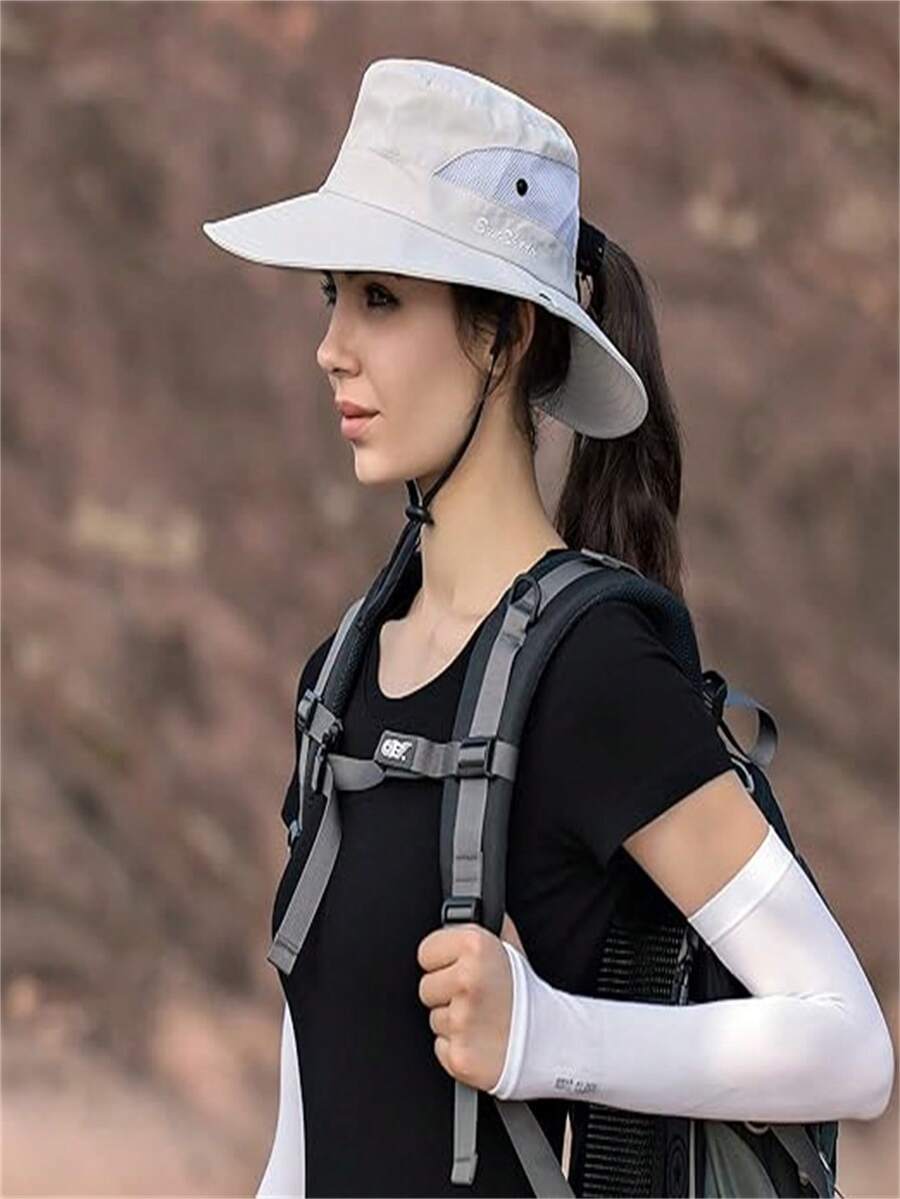 Tóc đuôi gà Mũ chống nắng Đối với phụ nữ Nam 3" Dải rộng UPF 50 + Câu cá  & Gầu múc bờ biển Mũ - Màu be - Xem 1
