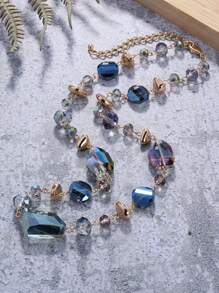 BOCAR 1pc Bohemian Crystal 9-Shaped Link Chain Colored Gold Coated Necklace For Women's Daily Wear, Party, Holiday - Multicolor - View 12