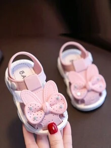嬰兒女孩粉色可愛海灘涼鞋，帶蝴蝶結設計元素，適用於夏季 - 粉色 - 查看 2