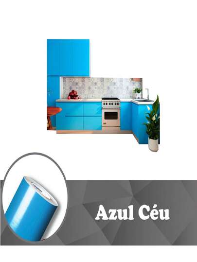 Adesivo Vinil A prova d'agua Azul Céu 1m X 50cm; Envelopamento móveis; Envelopamento geladeira; Autocolante;