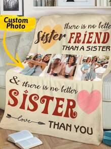 1pc Custom Photos Blanket To My Sister Personalized Photo Blanket, Gift For Sister, To My Sister Blanket Custom Gift For Office,Gifts For Sister, Sister To Sister Photo Blanket Unique Gift For Birthdays, Festivals - Multicolor - View 2