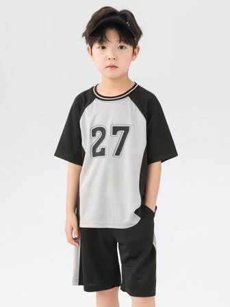 zosee Young Boy Colorblock Shoulder Insert Athletic Suit, Quick-Drying, Breathable Basketball Summer Outfit, 2024 New Arrival