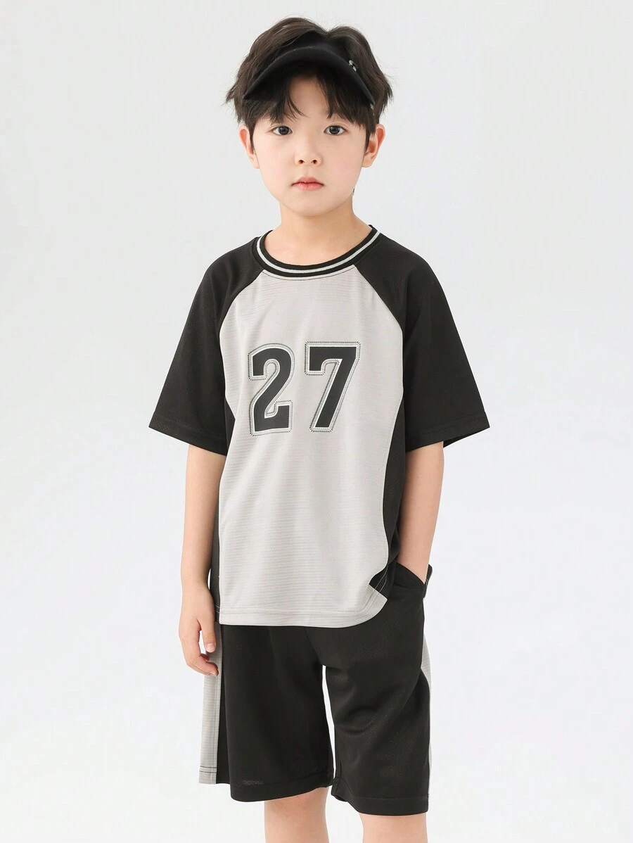 zosee 年輕男孩色塊肩部運動套裝，速乾透氣籃球夏季服裝，2024新品到貨