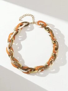1pc Women's Simple & Fashionable Multilayer Acrylic Necklace In Colorful Tones, Suitable For Daily Wear - Orange - View 2