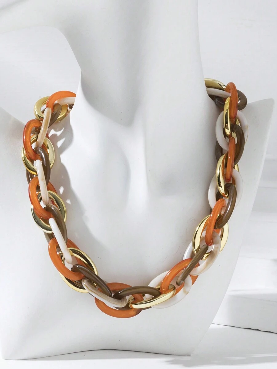 1pc Women's Simple & Fashionable Multilayer Acrylic Necklace In Colorful Tones, Suitable For Daily Wear - Orange - View 1
