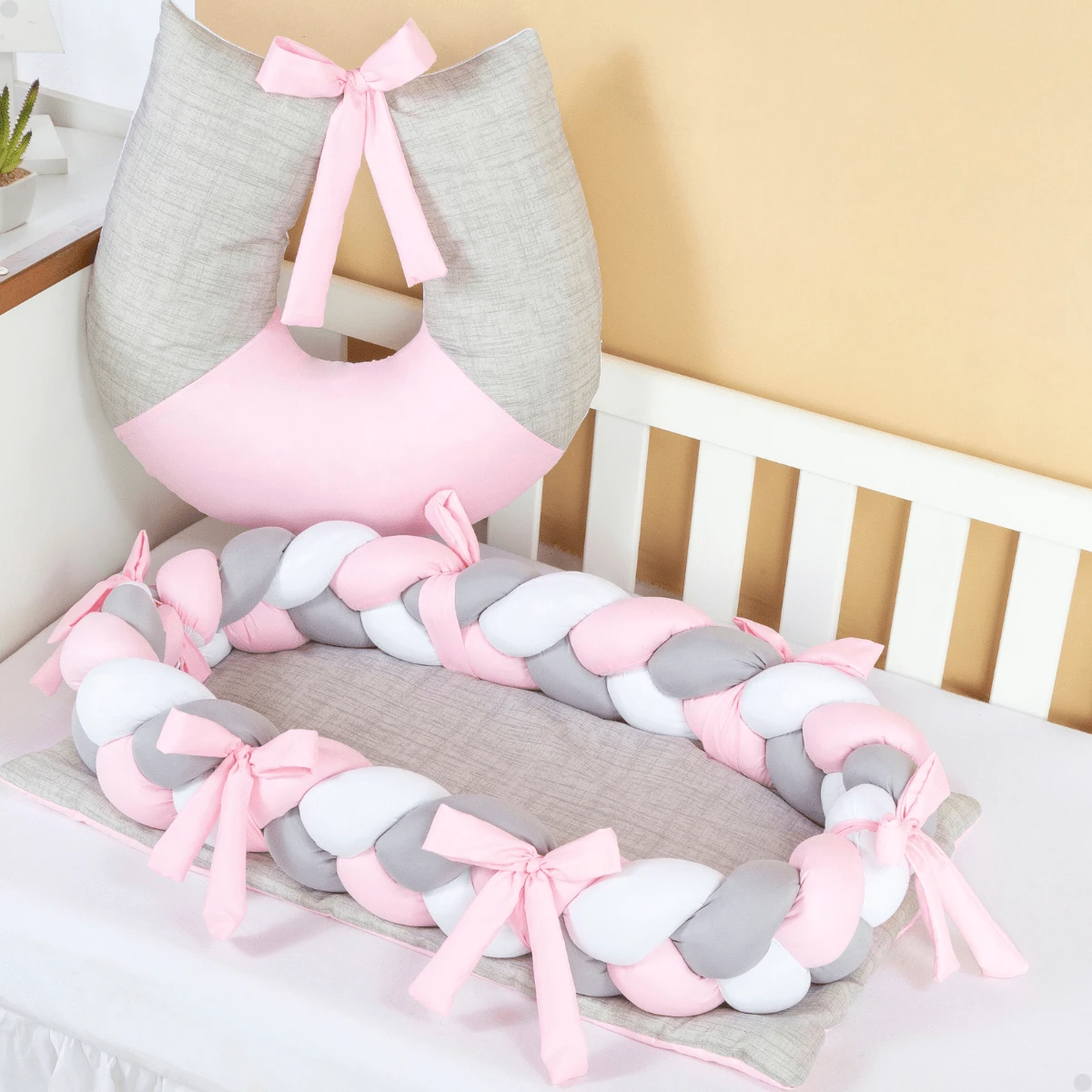 Almofada Amamentação Com Ninho Redutor de Berço Trança Mini Berço Protetor