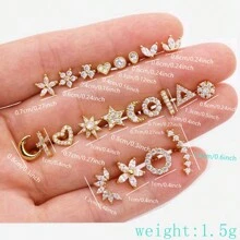 1 Stück/3 Stücke Ohrclip Ohrringe, Titanum Edelstahl Stiel mit Kupfer mikro-eingelassenen Zirkonia Männer Schraubkugel, Frauen Blume, Herz, Träne, Kreis, Krone, Kreuz, Stern, Mond Ohrringe, Schmuckgeschenk zum Lehrertag, Muttertag