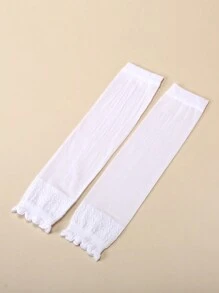 1pair Women's Thin Heart Shaped Frill Trim Arm Sleeves Suitable For Daily & Party Use Valentine's Day - Beige - View 6