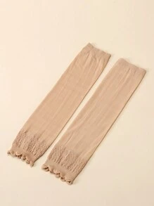 1pair Women's Thin Heart Shaped Frill Trim Arm Sleeves Suitable For Daily & Party Use Valentine's Day - Beige - View 5