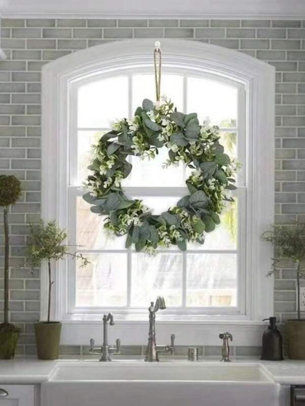 1 Pc Eucalyptus Wreath Artificial Flower, Premium Oxidation Resistance Real Touch Fake Flowers With Stems For Wedding Arrangement, Bridal Bouquet, Centerpiece, Garden, Yard, Wedding, Birthday, Shower Decor, Aesthetic Room Decor, Home Decor, Valentine Day, Gift