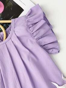 Young Girl Solid Color Ruffle Armhole Pleated Dress Summer Version - Purple - View 5